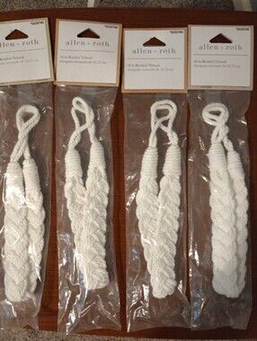 NEW allen + roth White 100% Cotton Braided Tieback (Set of 4)